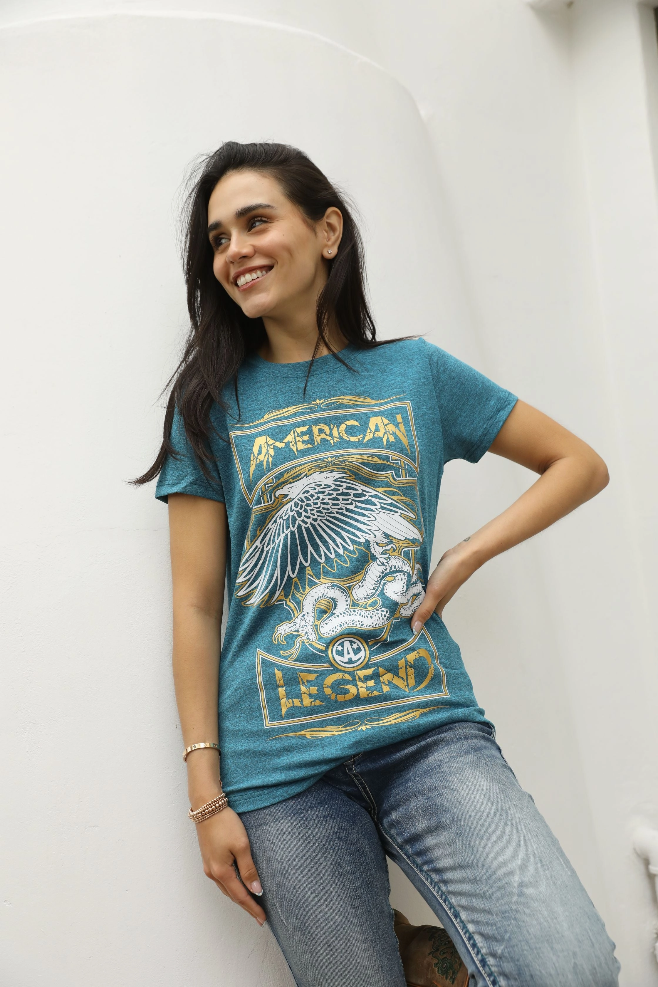 Women's Cotton American Legend Graphic Print Blue T-shirt Effortless Wear Day-to-Day Comfort