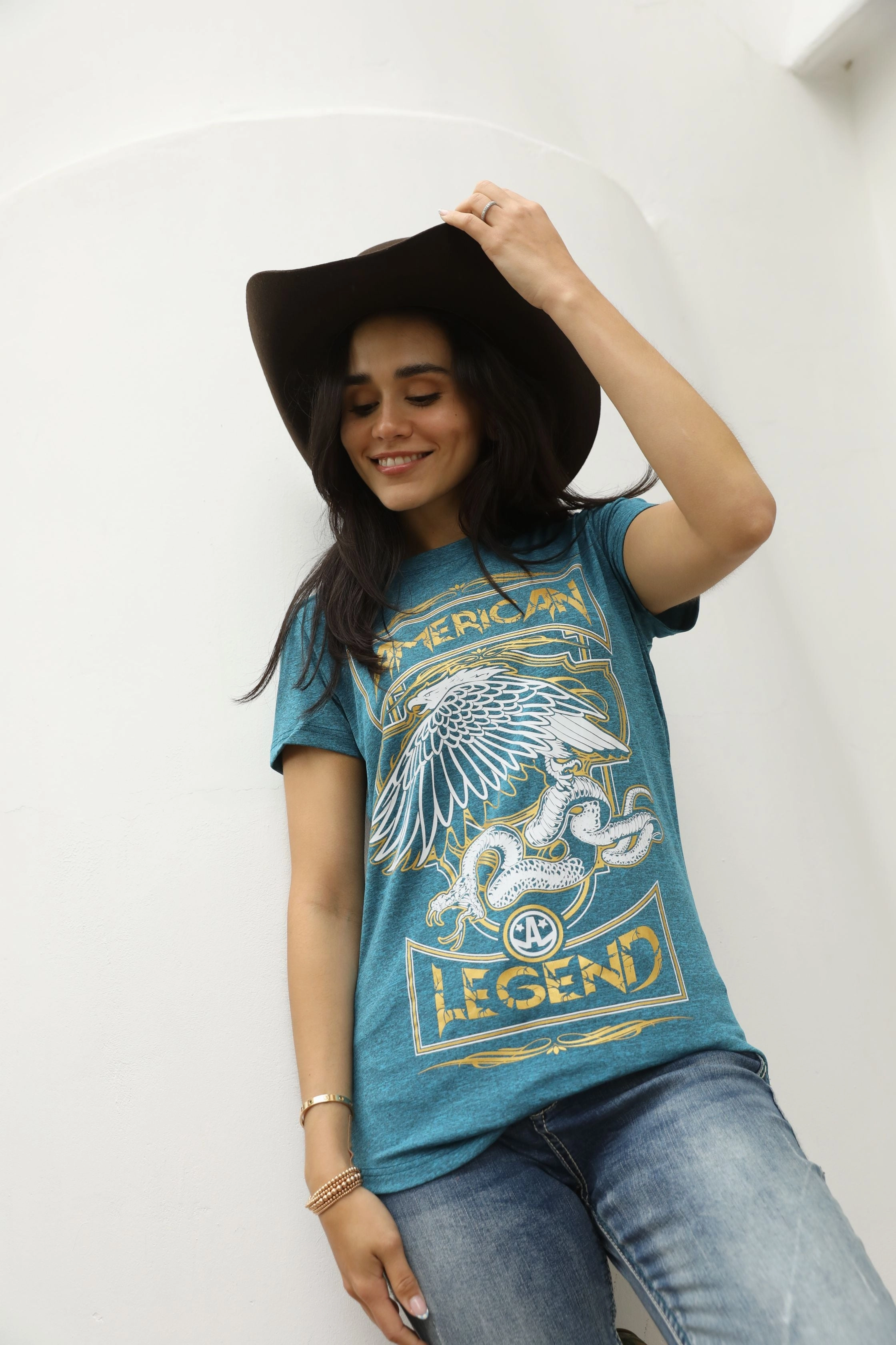 Women's Cotton American Legend Graphic Print Blue T-shirt Cozy Hug