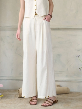 Neutral Shade Stain Release Finish Briella Casual High-waisted Straight Trousers