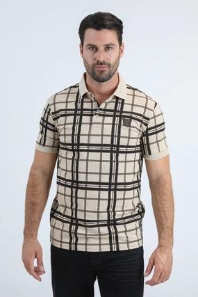 Mens Modern Fit Stretch Cotton Beige Polo Urban Explorer