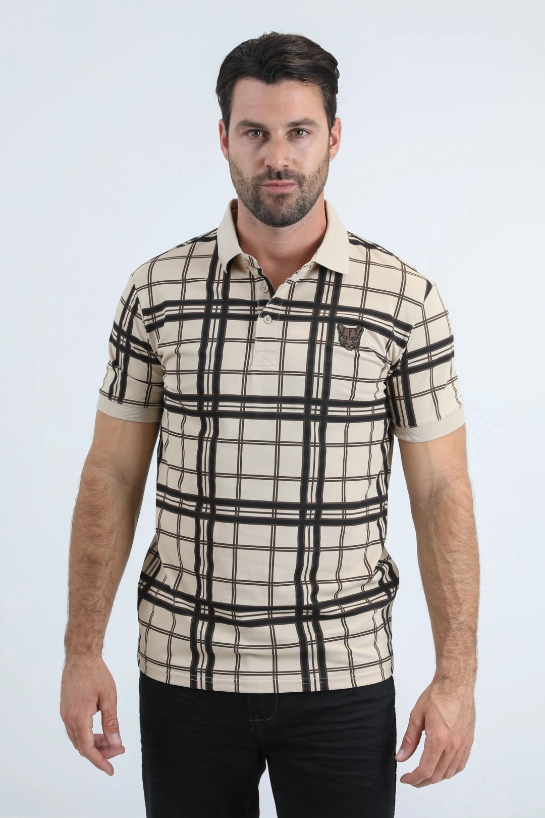 Mens Modern Fit Stretch Cotton Beige Polo Urban Explorer