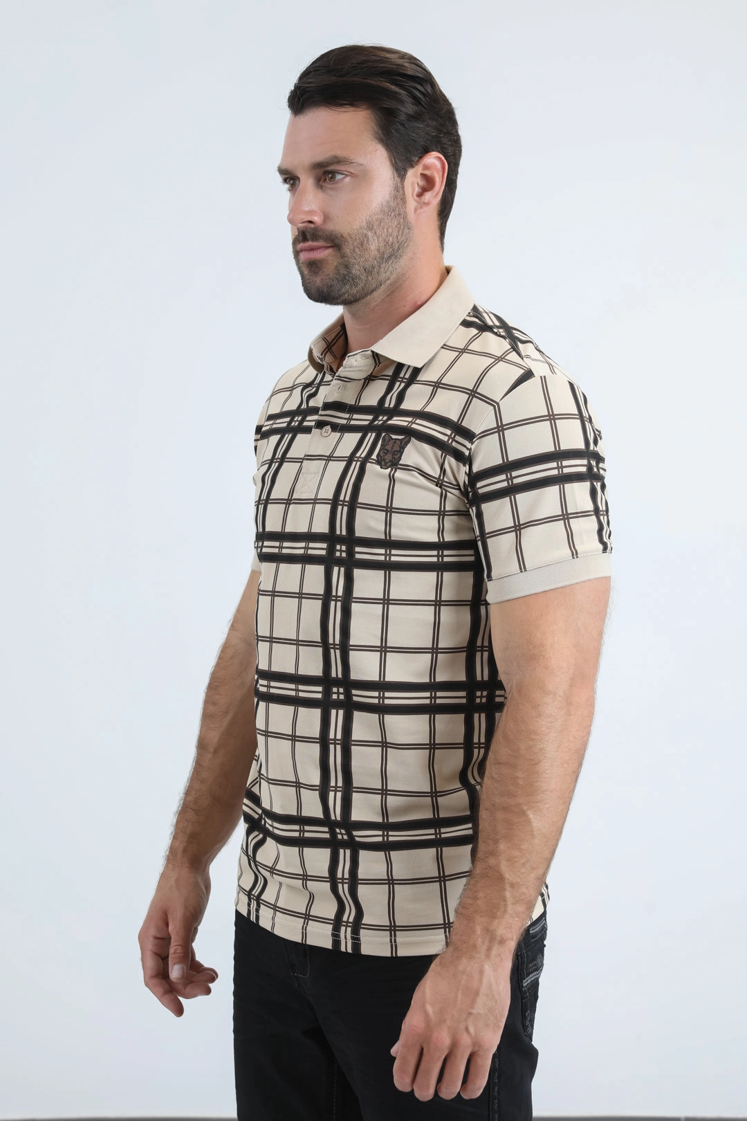 HighDurability Yarn Stylish Neckline Mens Modern Fit Stretch Cotton Beige Polo