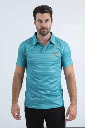 Weekend Outing Mens Performance Fabric Modern Fit Stretch Aztec Print Blue Polo