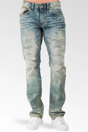 Slim Straight Clouded Mojave Blue Premium Denim Signature 5 Pocket Jeans Distressed Stage Soul AbrasionFree Edging