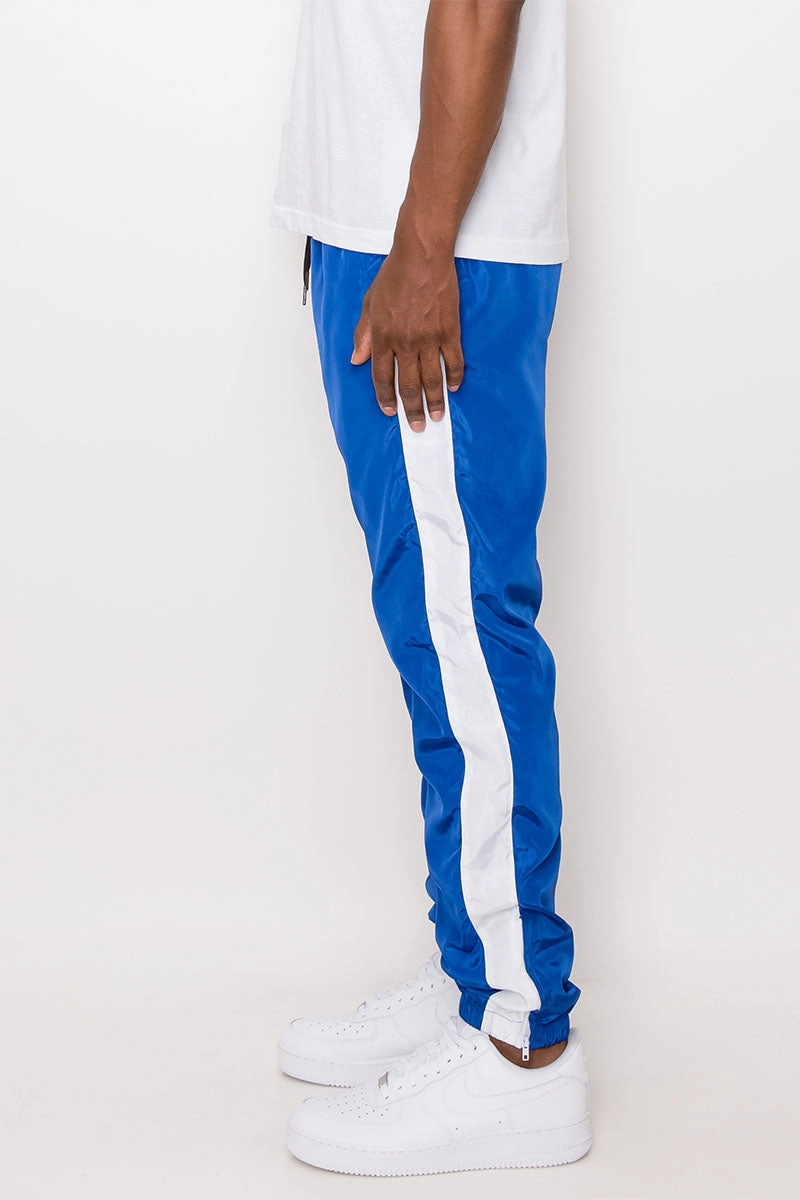 Quiet Luxury Striped Windbreaker Track Pants - Royal Blue/White