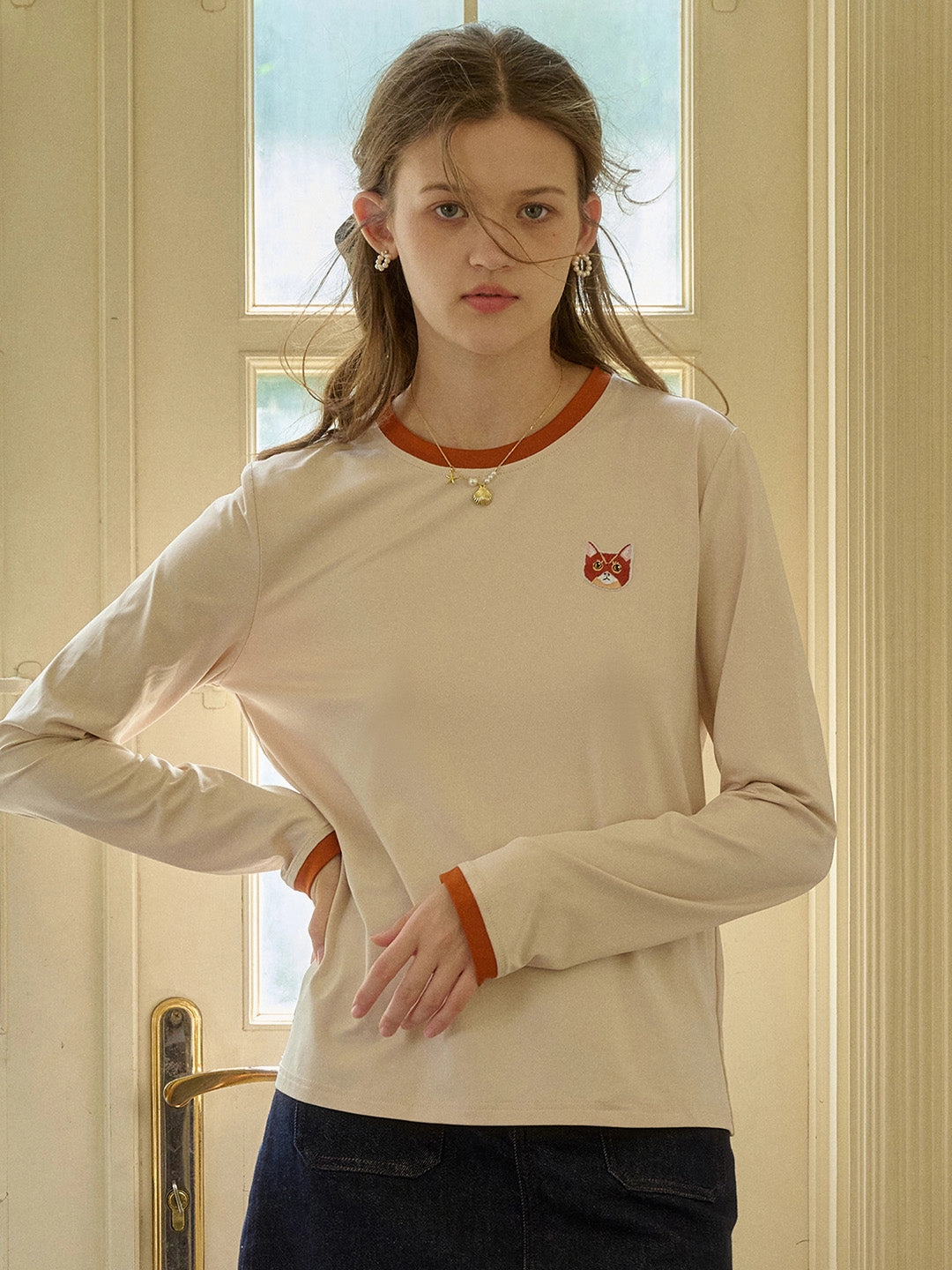 ?? Final Sale??Natalie Custom Knit Color-Block Round Neck T-Shirt Modern Outfit