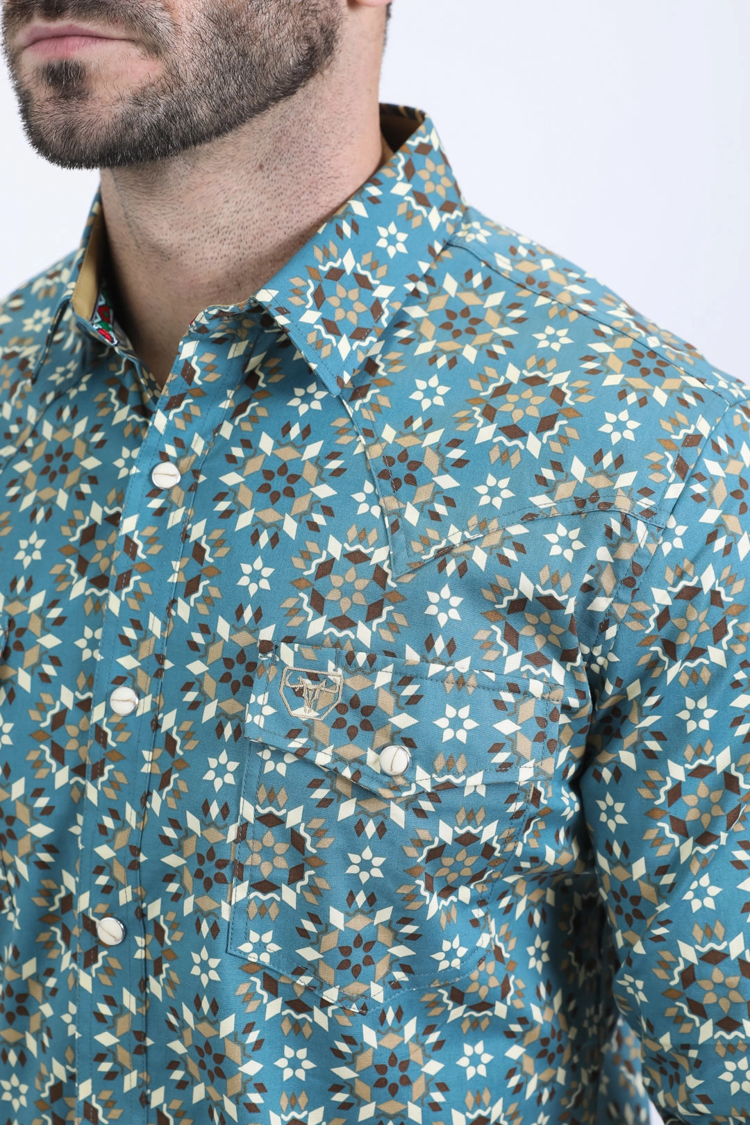 Mens Western Modern Fit Cotton/Spandex Long Sleeve Blue Shirt with Snaps Comfy Fit