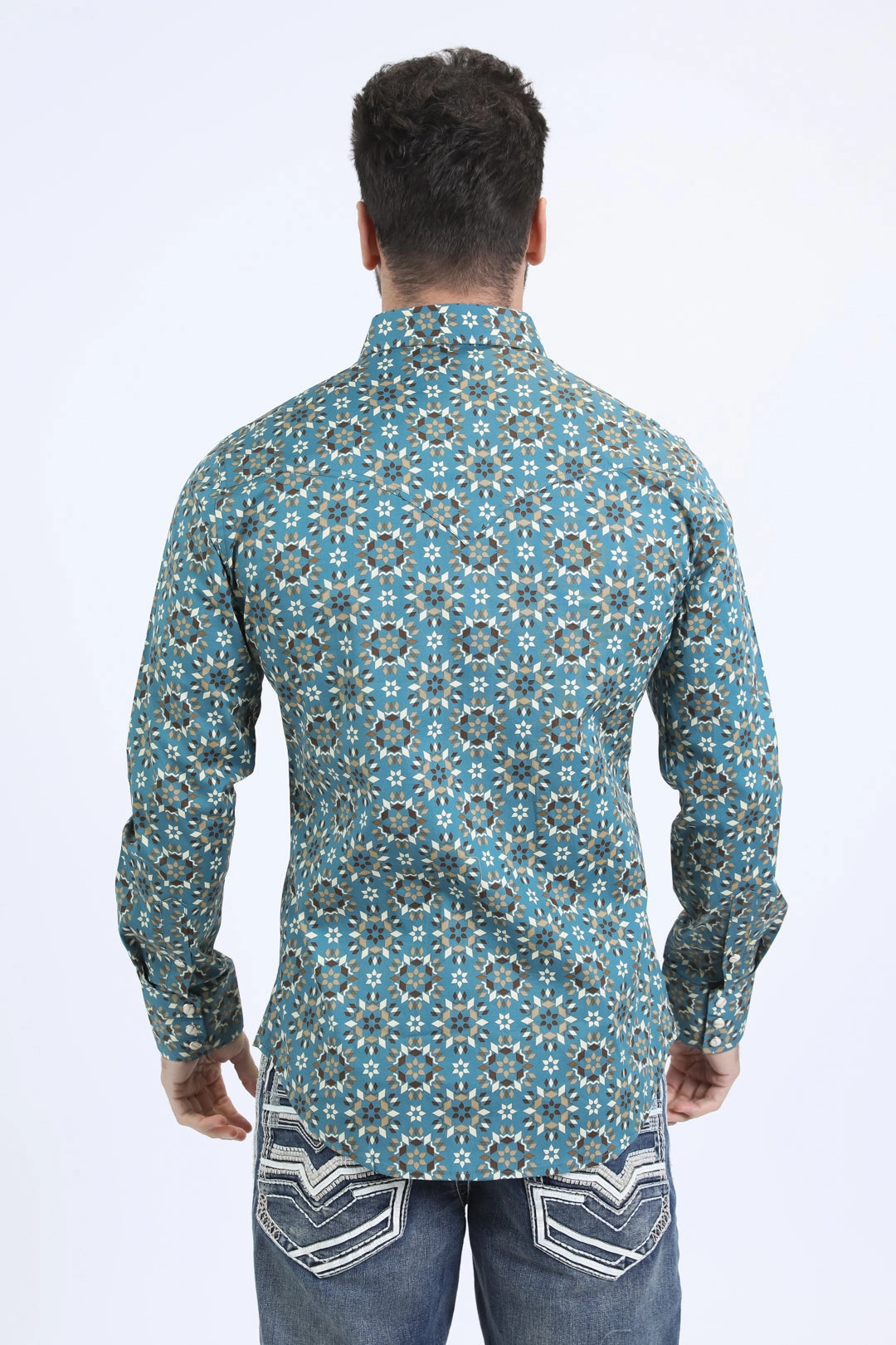 Mens Western Modern Fit Cotton/Spandex Long Sleeve Blue Shirt with Snaps Mature appeal All-Season Wear