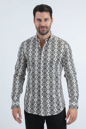 Designer Touch Water Repellent Finish Mens Satin Cotton/Spandex Modern Fit Long Sleeve White Shirt