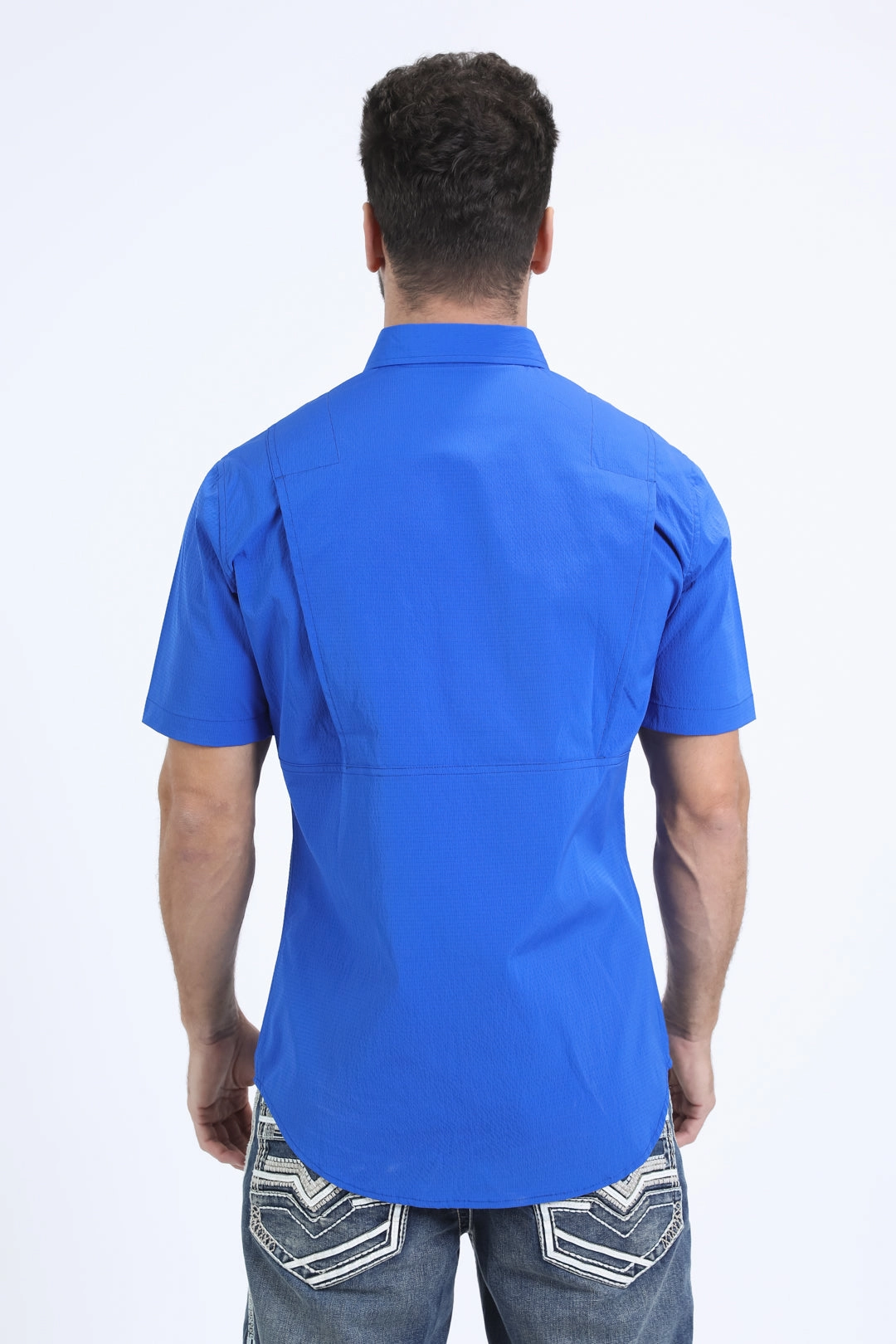 Chill Layer Anniversary Celebration Men's Performance Western Short Sleeve Royal Blue Shirt
