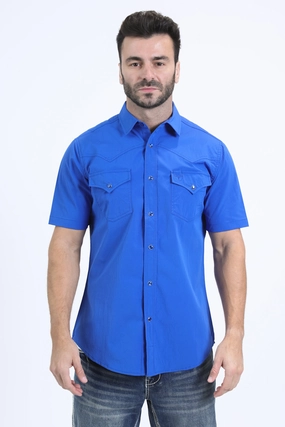 Men's Performance Western Short Sleeve Royal Blue Shirt Work From Home