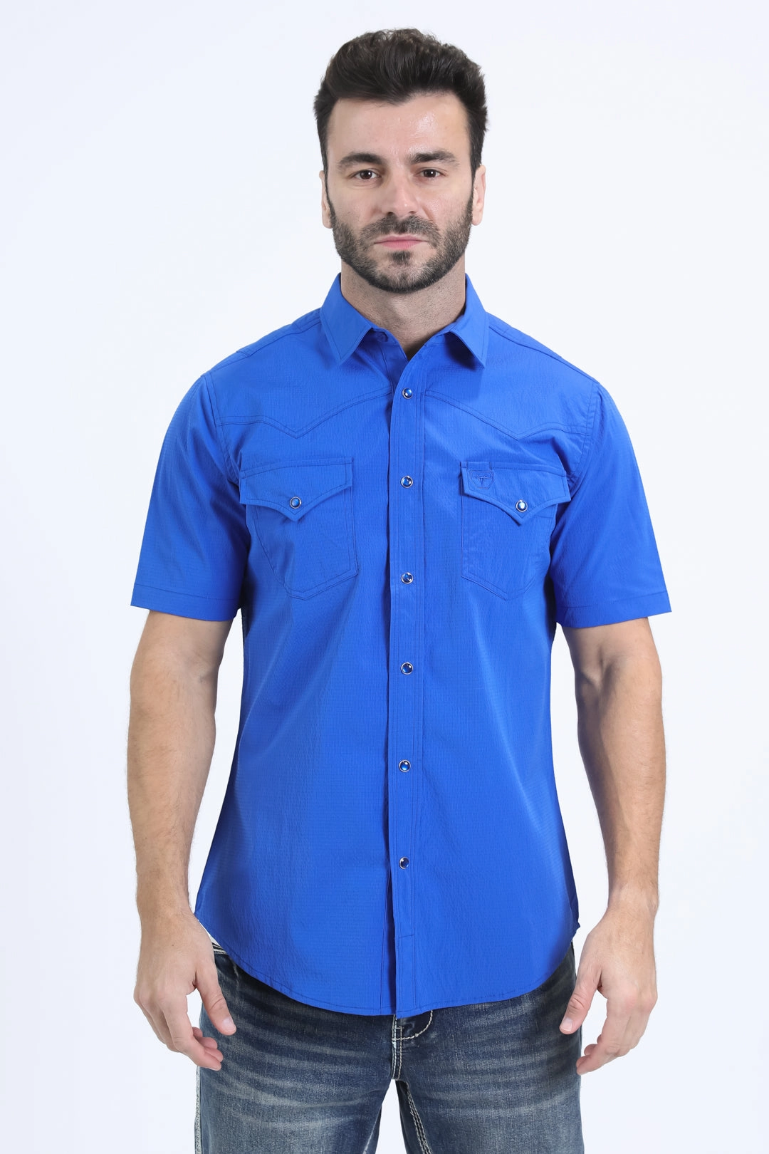 Men's Performance Western Short Sleeve Royal Blue Shirt Work From Home