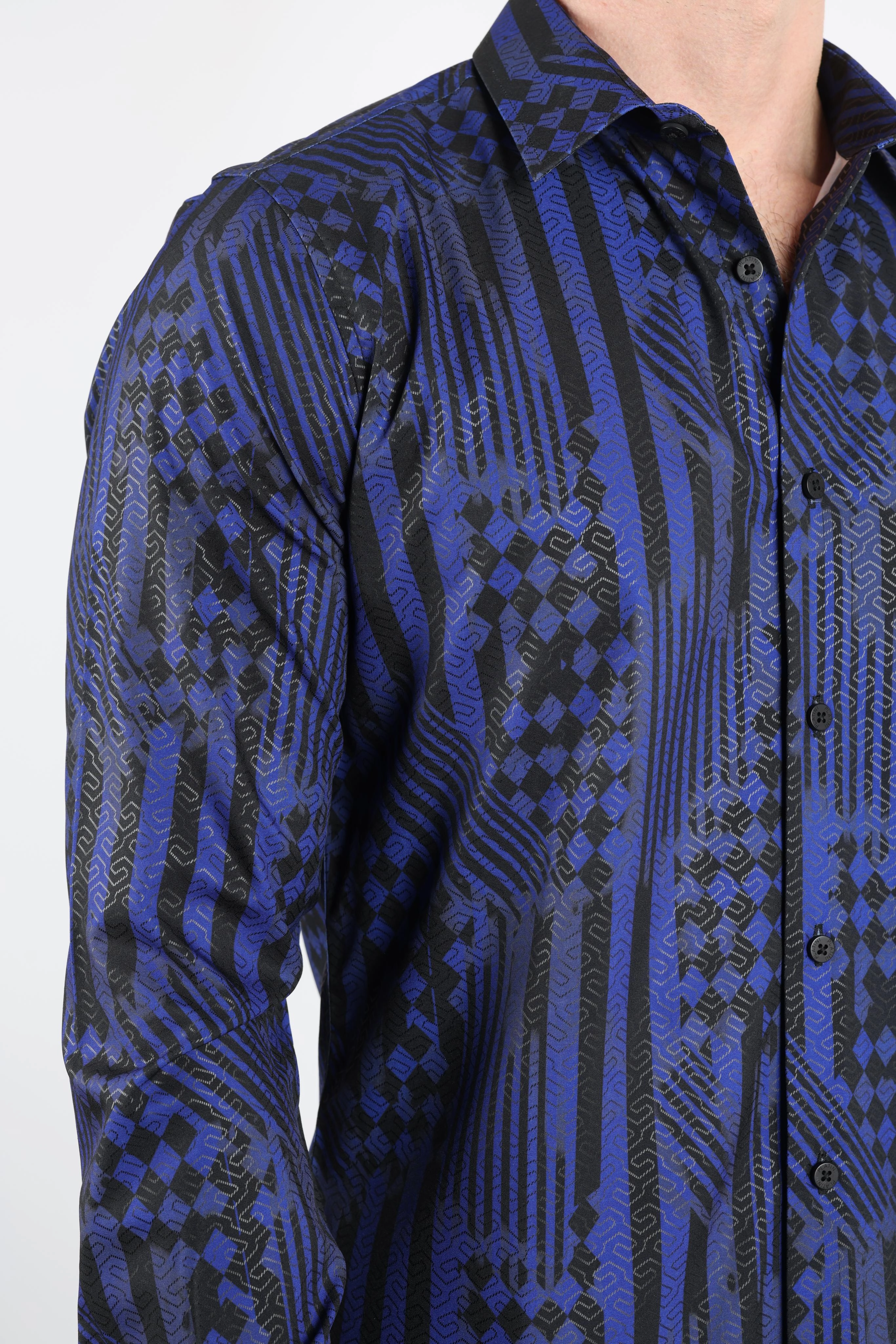 Mens Modern Fit Stretch Foiled Navy Long Sleeve Shirt Friends Meetup Practical Choice