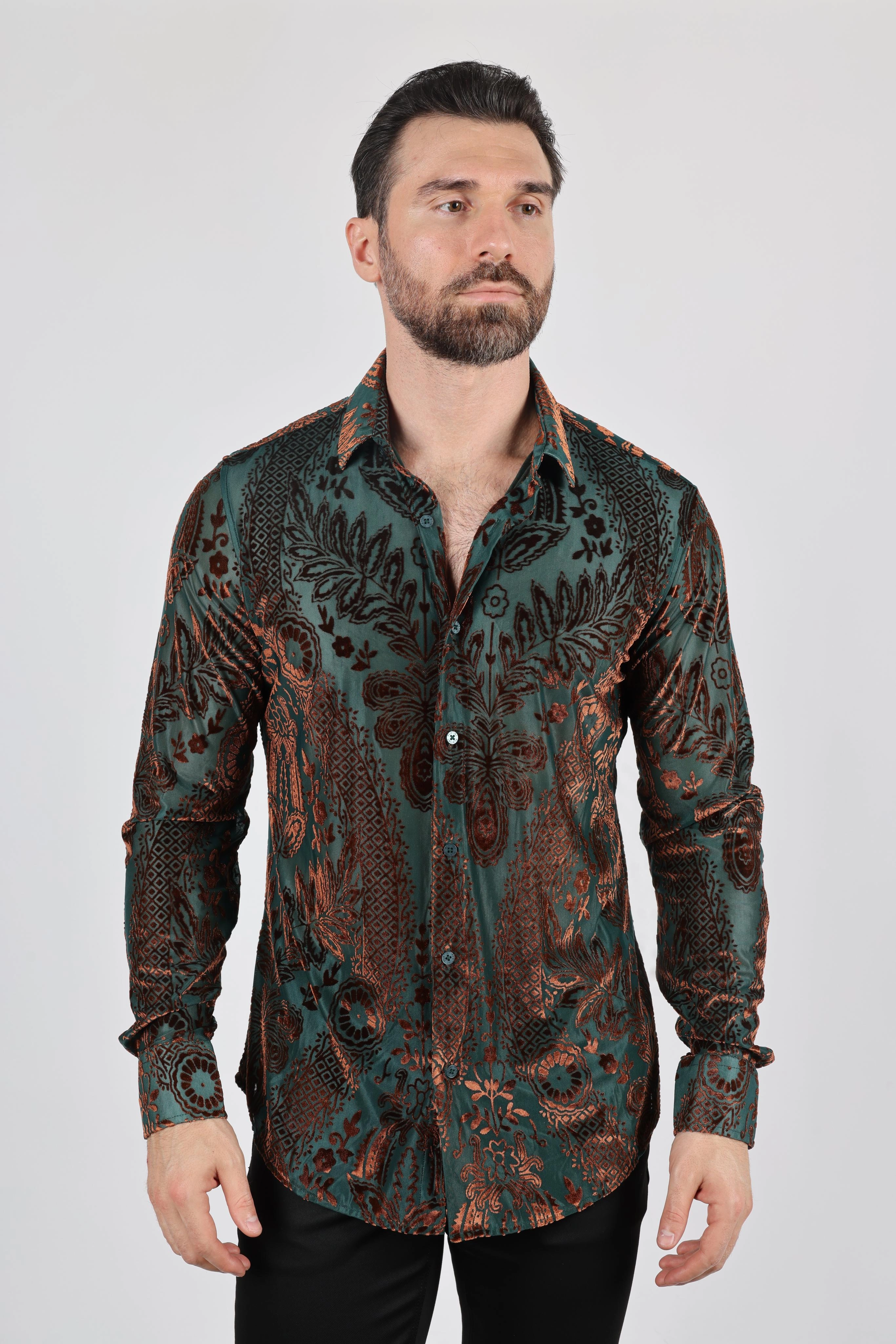 Abstract art Mens Modern Fit Stretch Velvet Fashion Shirt