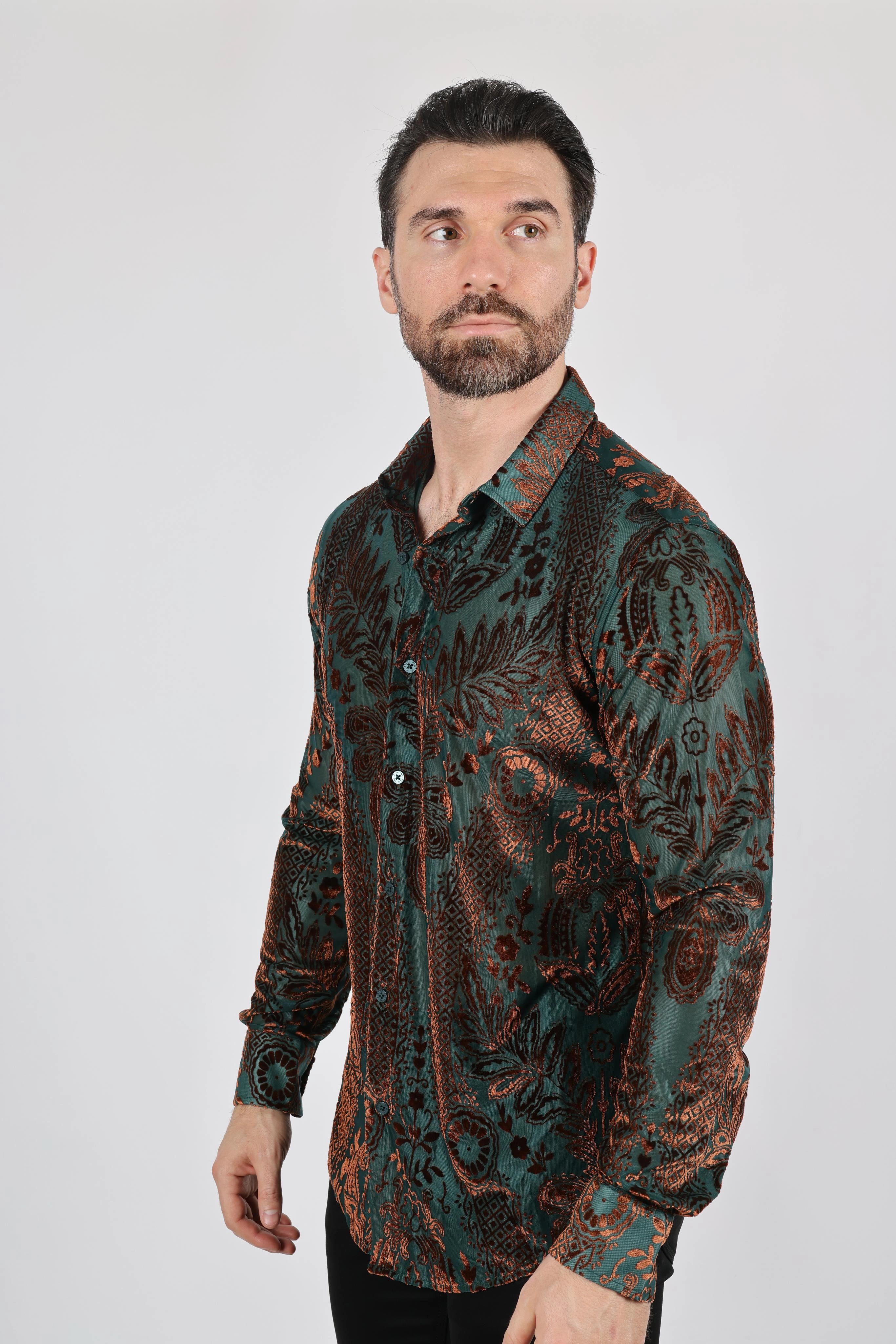 Mens Modern Fit Stretch Velvet Fashion Shirt Daytime Look
