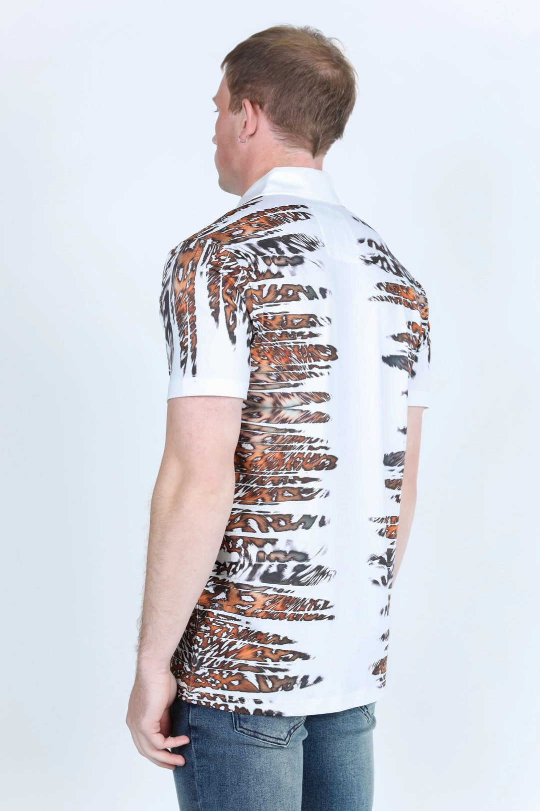 Casual Wearable Trendy Layer Mens Modern Fit Stretch Baroque Print Polo with Rhinestones