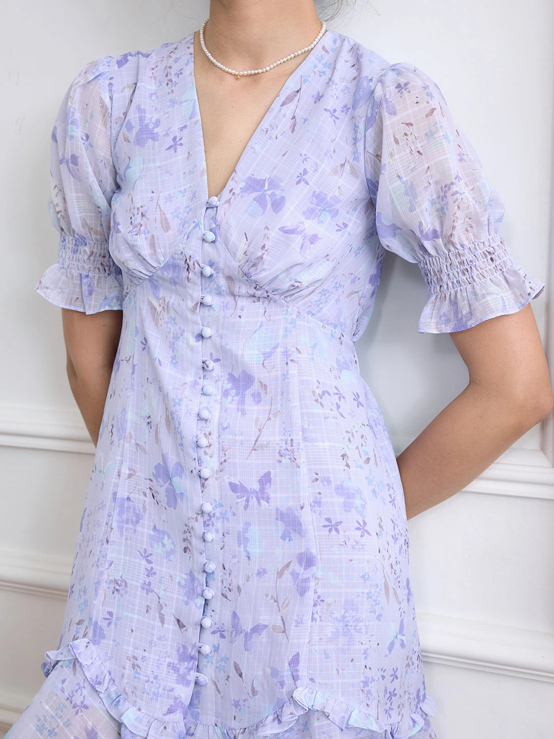 Craft Soul ??Final Sale??Nalani Ditsy Floral Print Puff Sleeve Ruffle Hem Dress