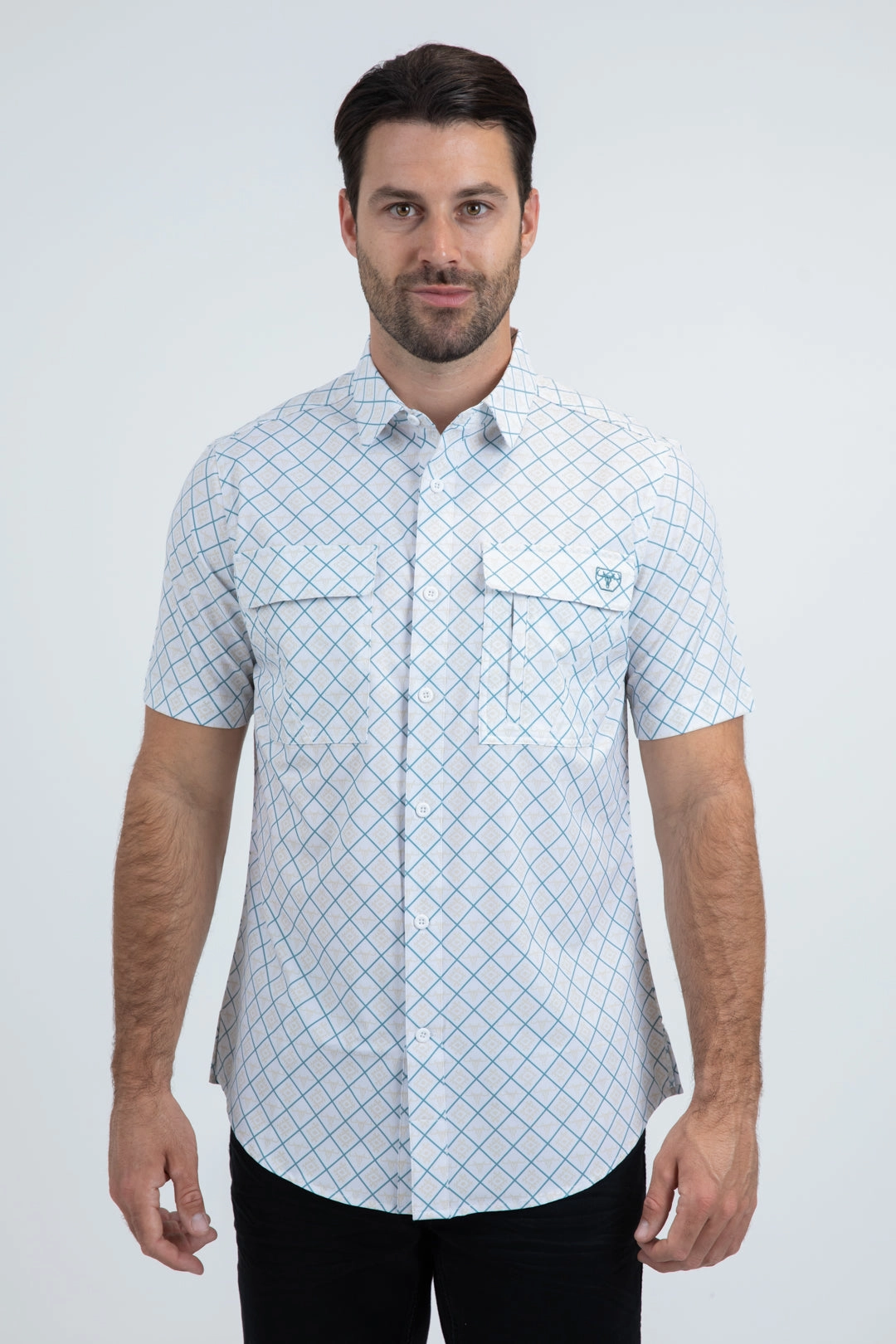 Mesh Insert Oversized style Mens Performance Classic Fit Short Sleeve White Shirt