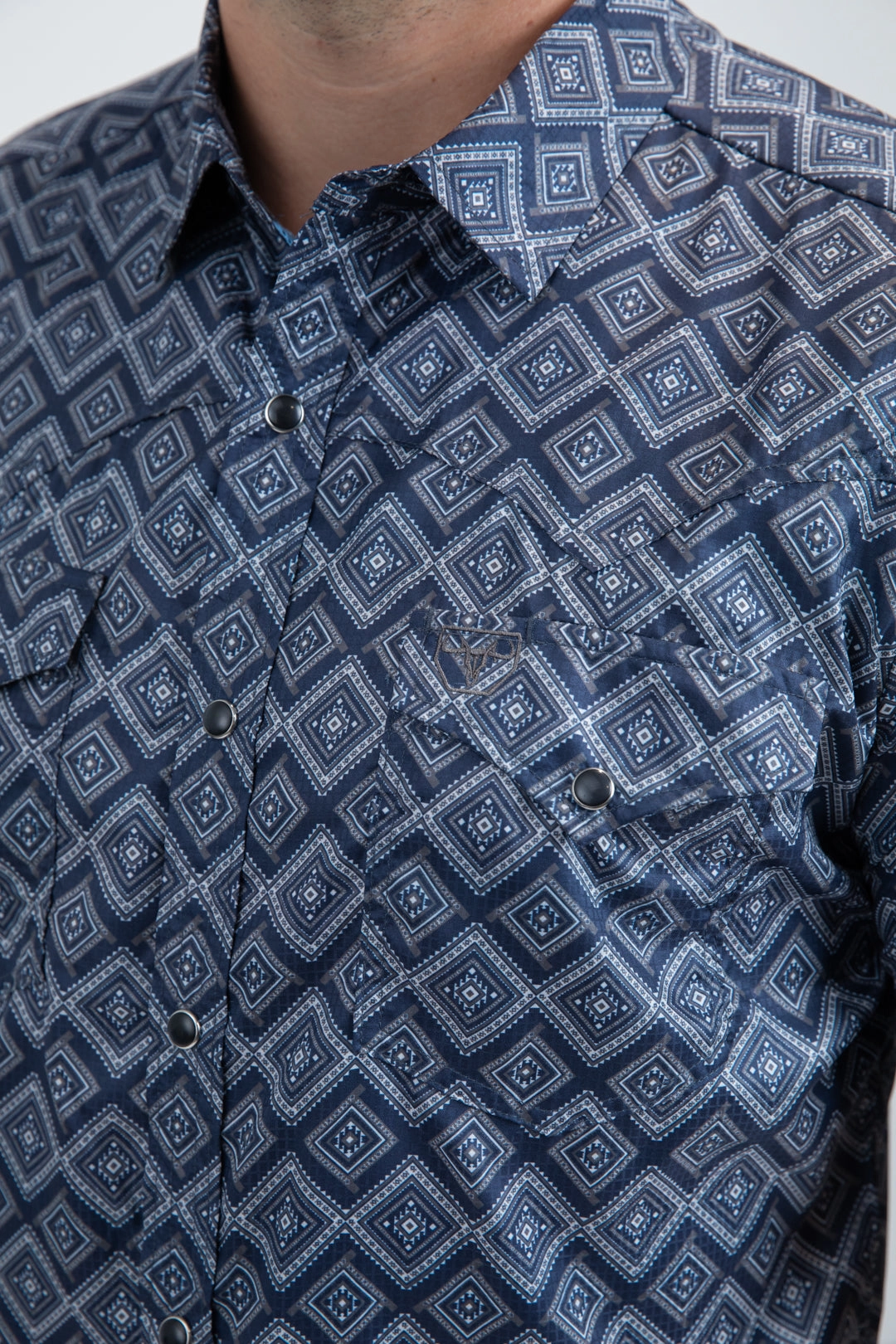 Men's Performance Western Short Sleeve Navy Shirt Layered Design