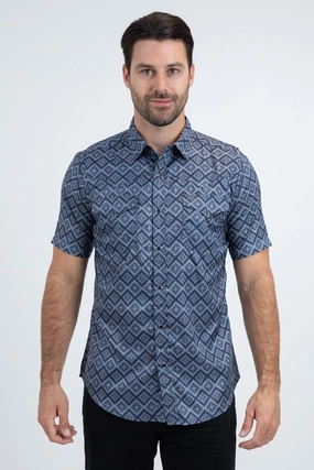 Breathable Design Mountain Escape Men's Performance Western Short Sleeve Navy Shirt