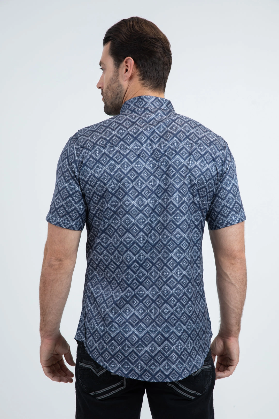 Simple Fit Men's Performance Western Short Sleeve Navy Shirt