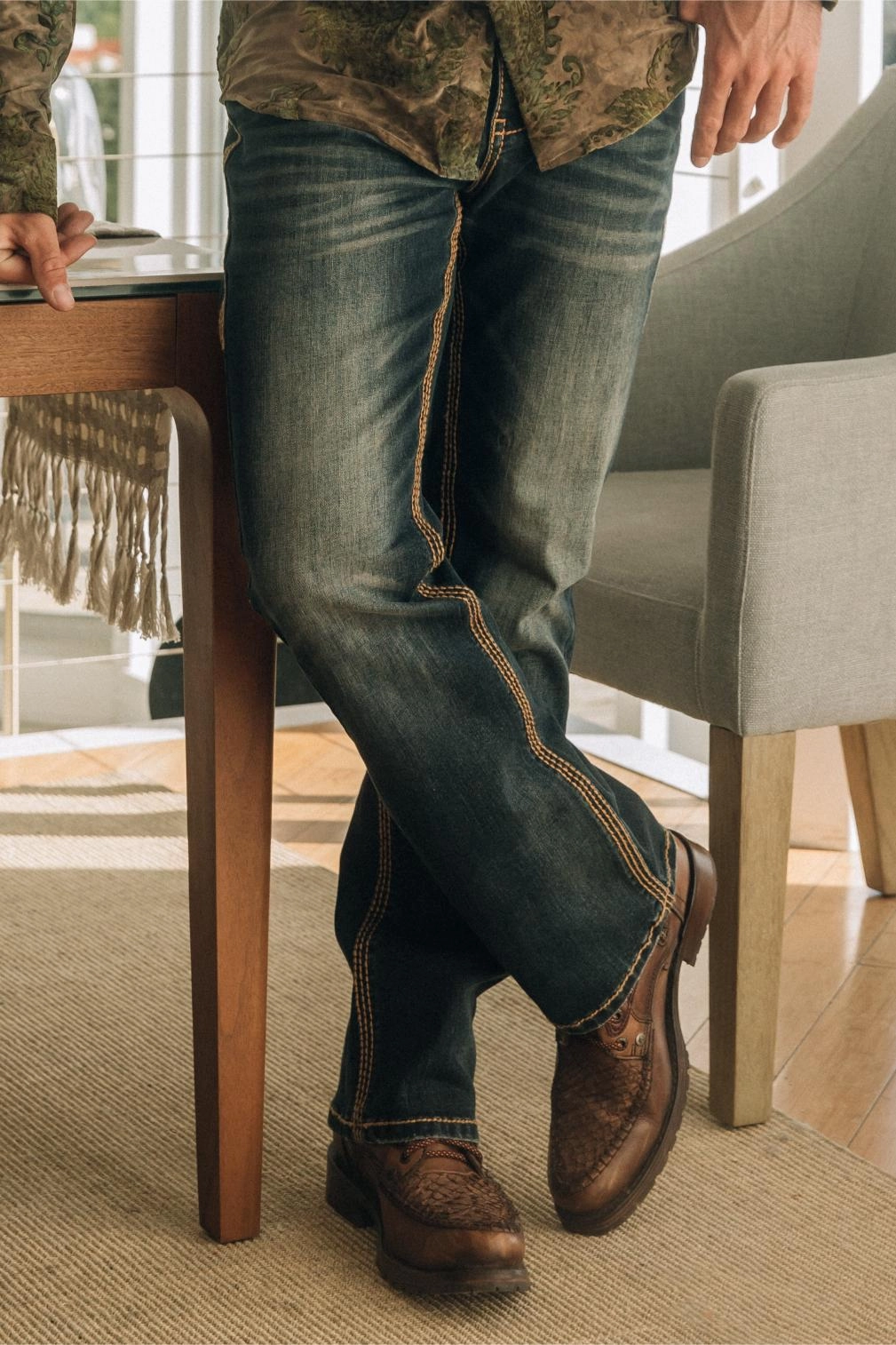 Holt Men's Dark Stone Slim Boot Cut Jeans Wide Leg Silhouette