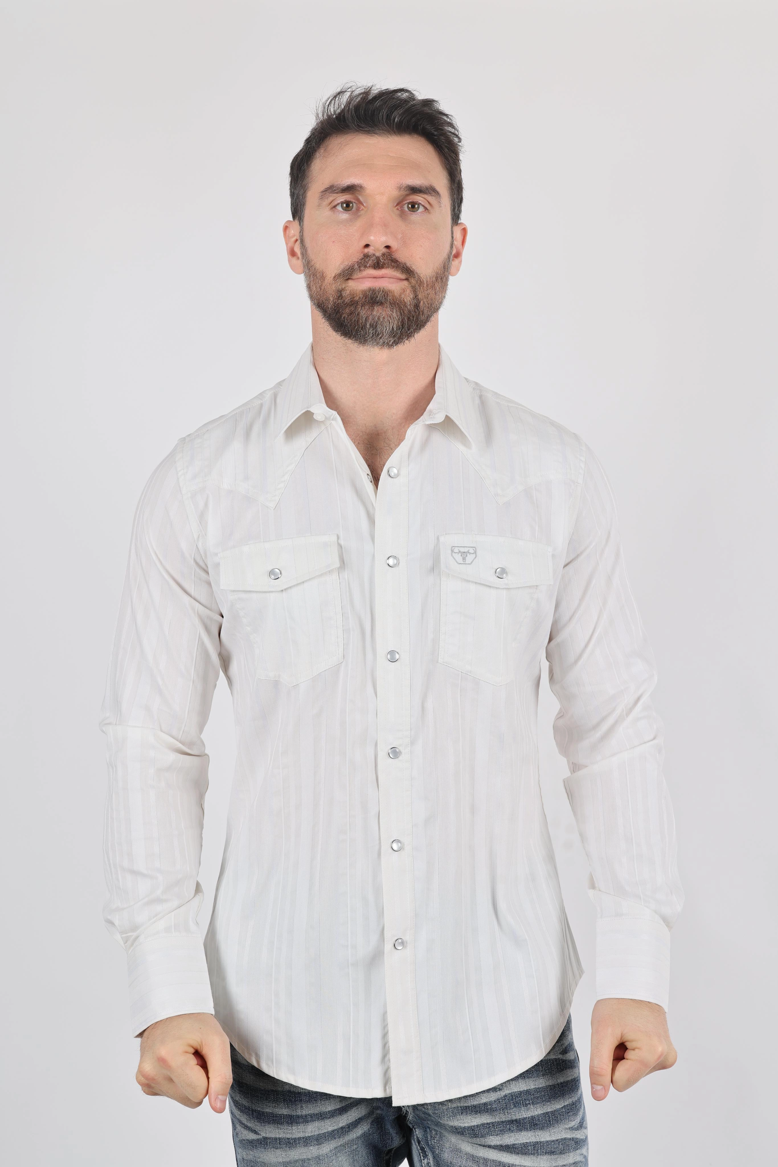 Mens Modern Fit Stretch Lurex Western Long Sleeve Shirt Bold Pattern