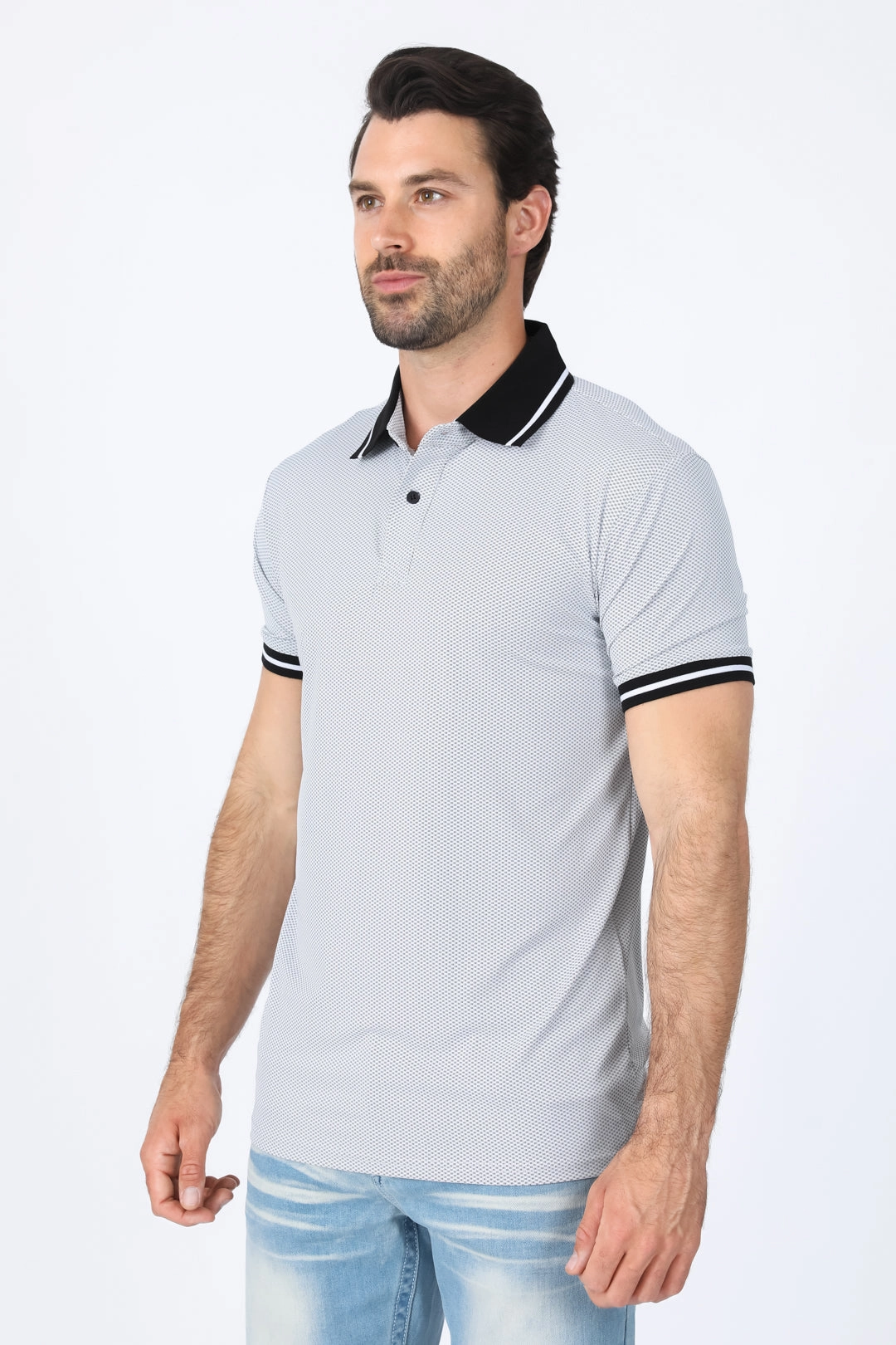 Mens Modern Fit Stretch Cotton White Polo Tailored Style Formal Edge