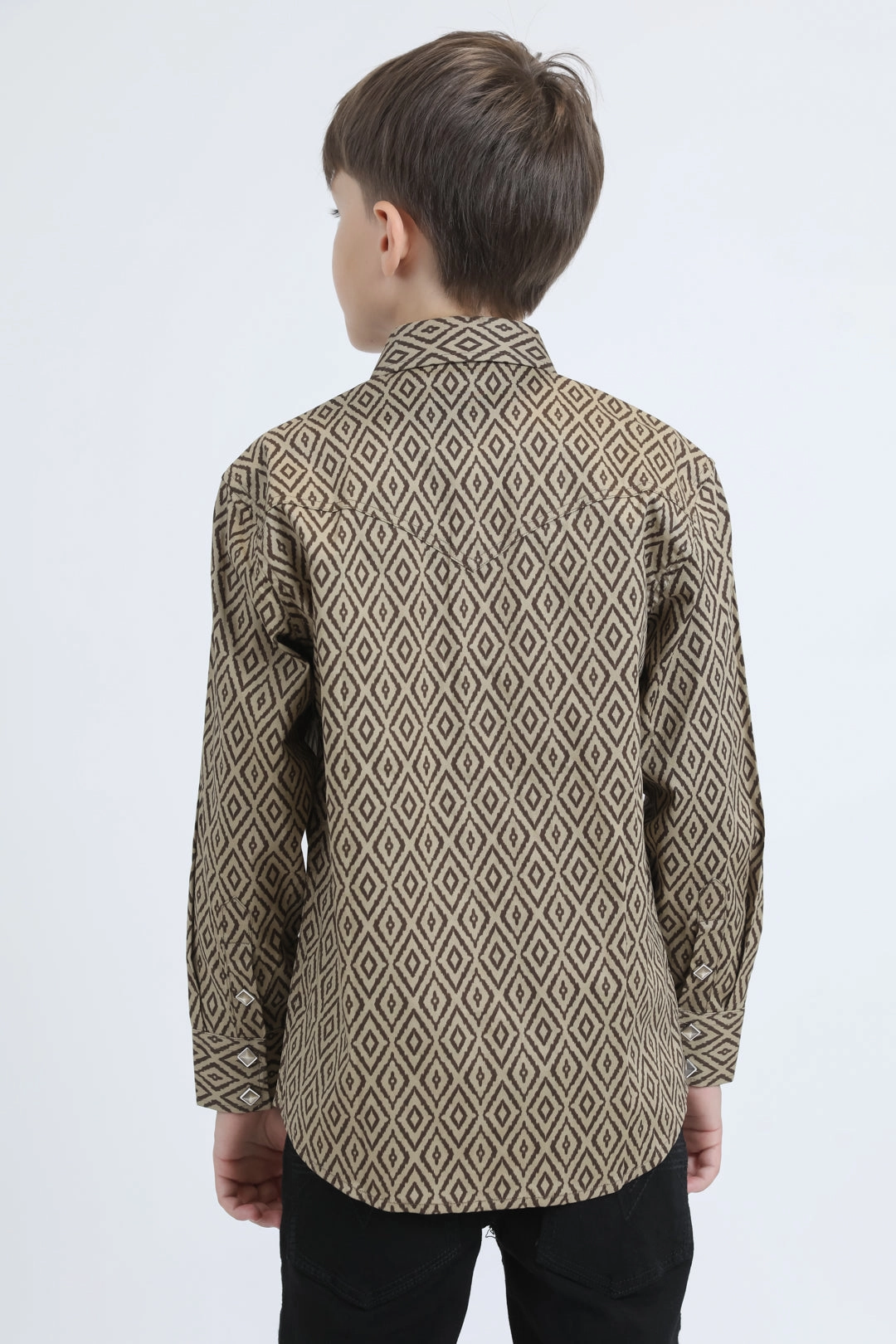 Kid's Western Modern Fit Cotton/Spandex Long Sleeve Beige Shirt with Snaps Perfect Layer