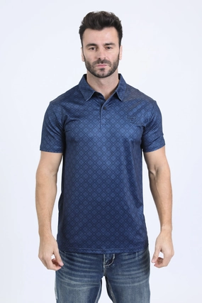 Smart Wearable Mens Performance Fabric Modern Fit Stretch Aztec Print Navy Polo