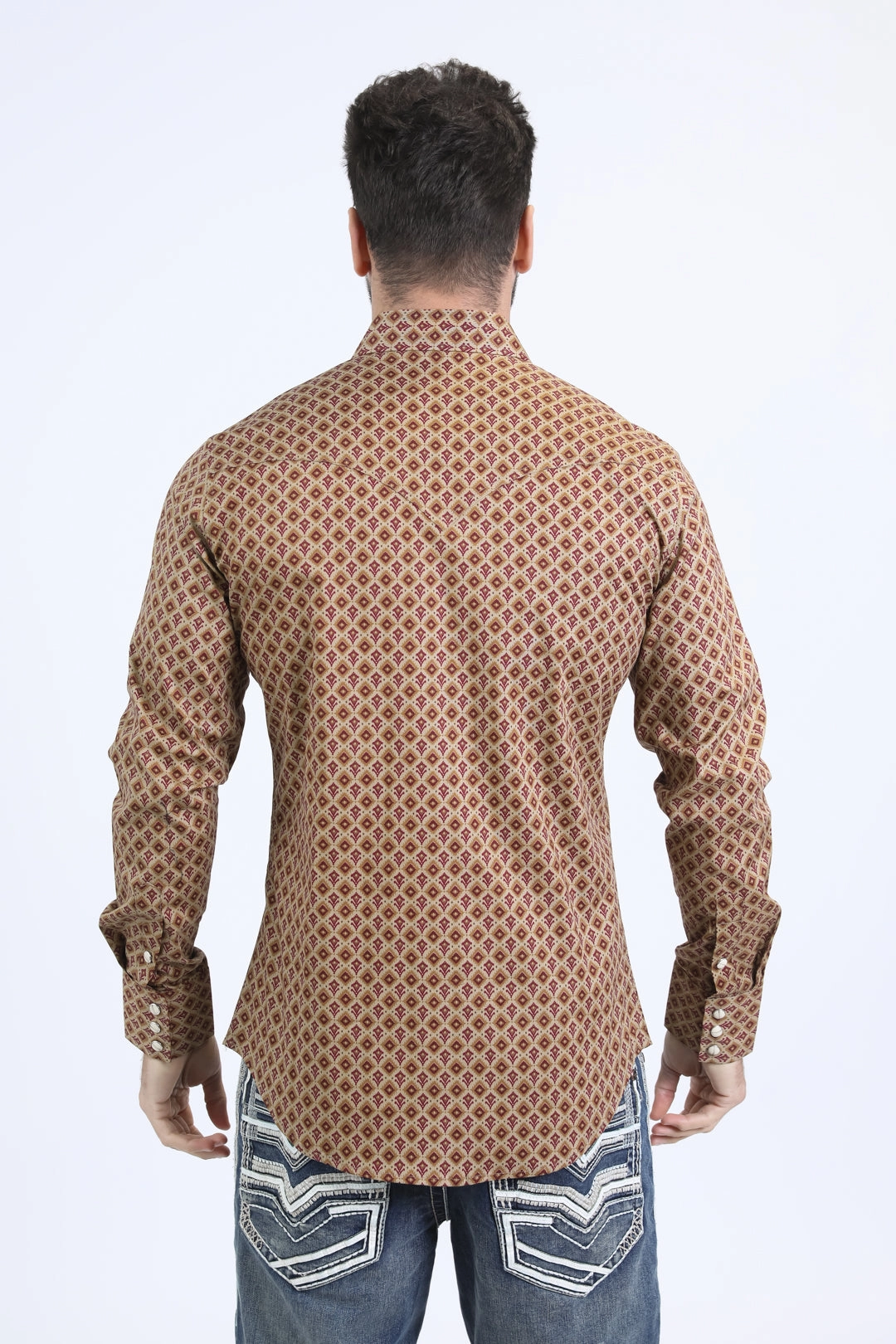 Relaxed Wear Mens Western Modern Fit Cotton/Spandex Long Sleeve Khaki Shirt with Snaps