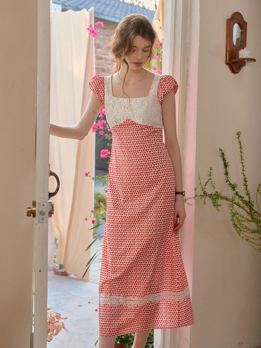 ??Final Sale??Cathy Square Neck Heartcore Lace Dress UniversalFit