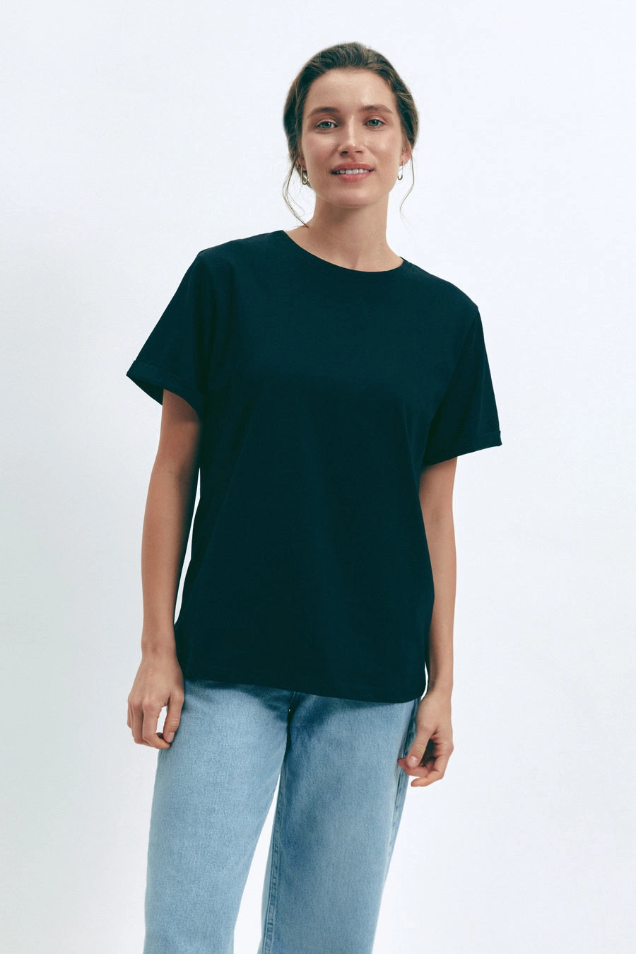 Black Oversized Roll Up Sleeve T-Shirt Light Jacket