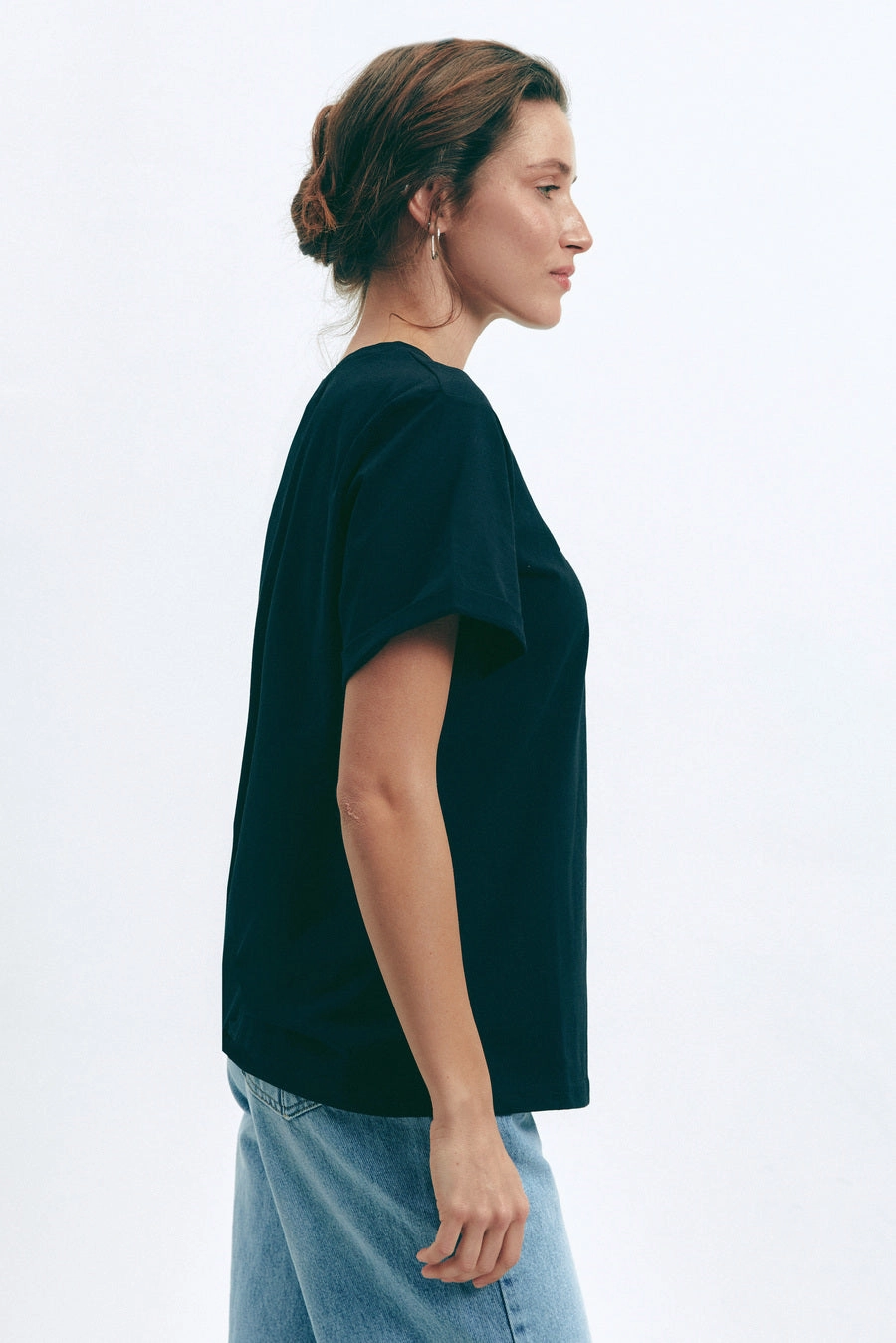 AntiPillFinish Black Oversized Roll Up Sleeve T-Shirt