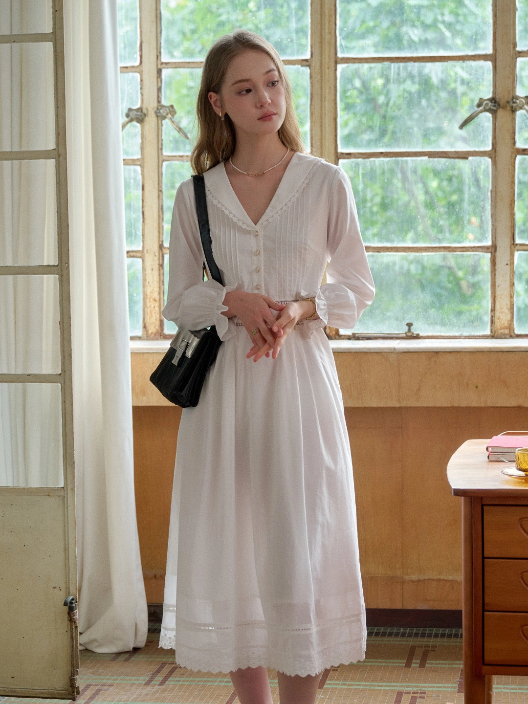 Strong Soul Planet Care Jenna?V-Neck?100%?Cotton?White?Dress