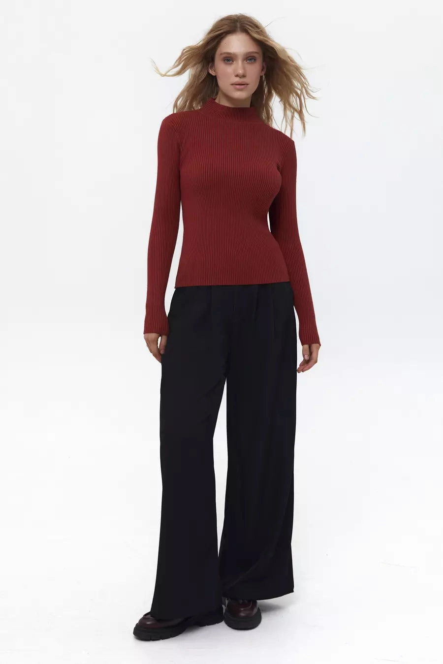 Terracotta Rib Knit Turtleneck Sweater Classic Layer Chilly Days