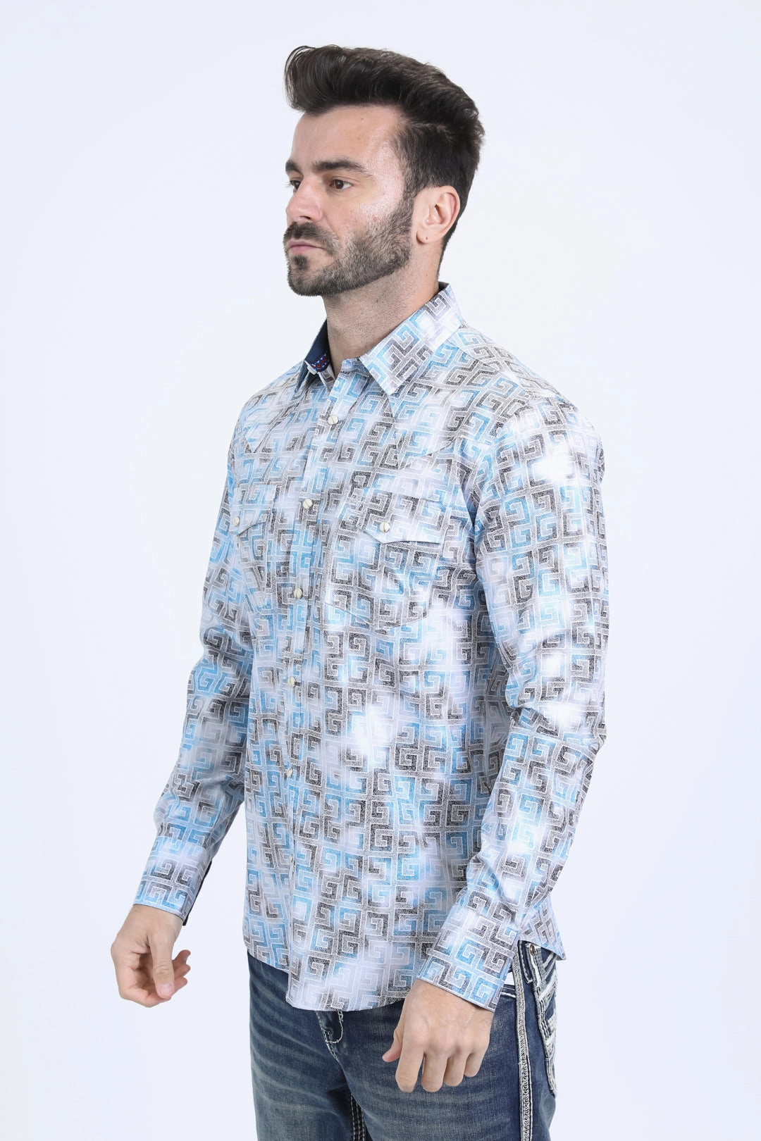 Soft Feel Mens Western Modern Fit Cotton/Spandex Long Sleeve White Shirt with Snaps