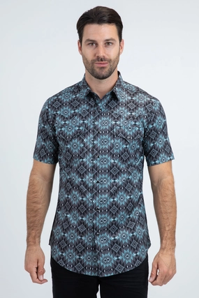 Men's Performance Western Short Sleeve Black Shirt Sleepwear