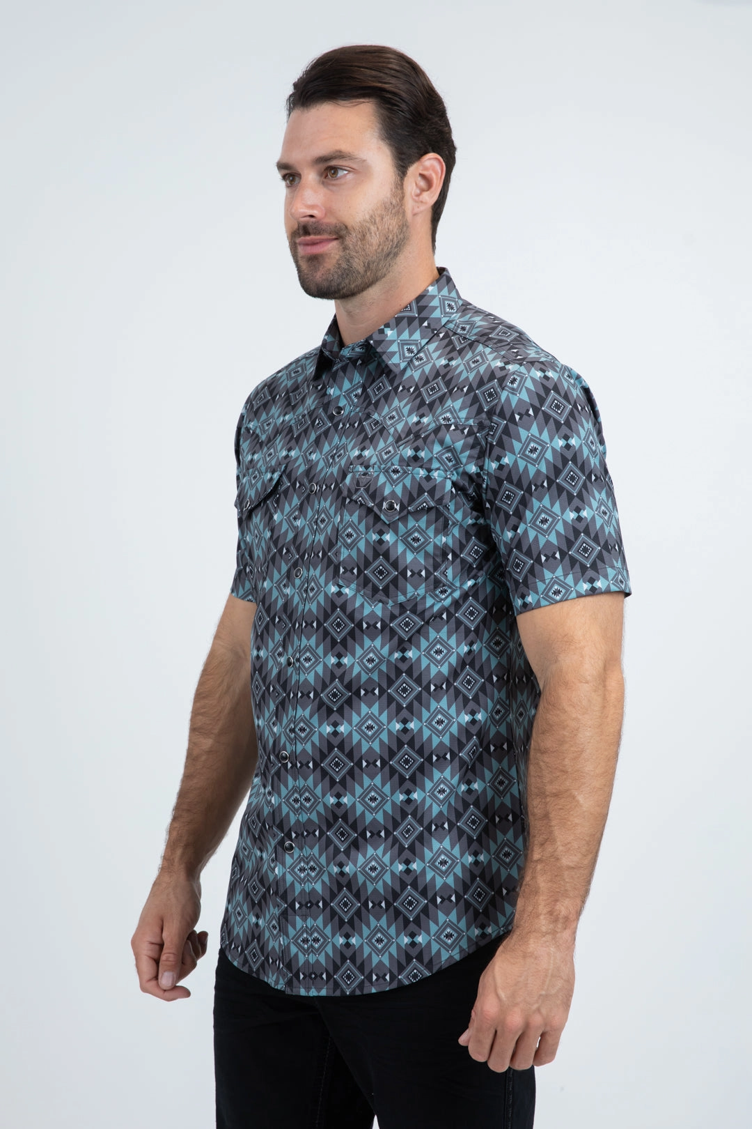 Plus Size Fit Men's Performance Western Short Sleeve Black Shirt