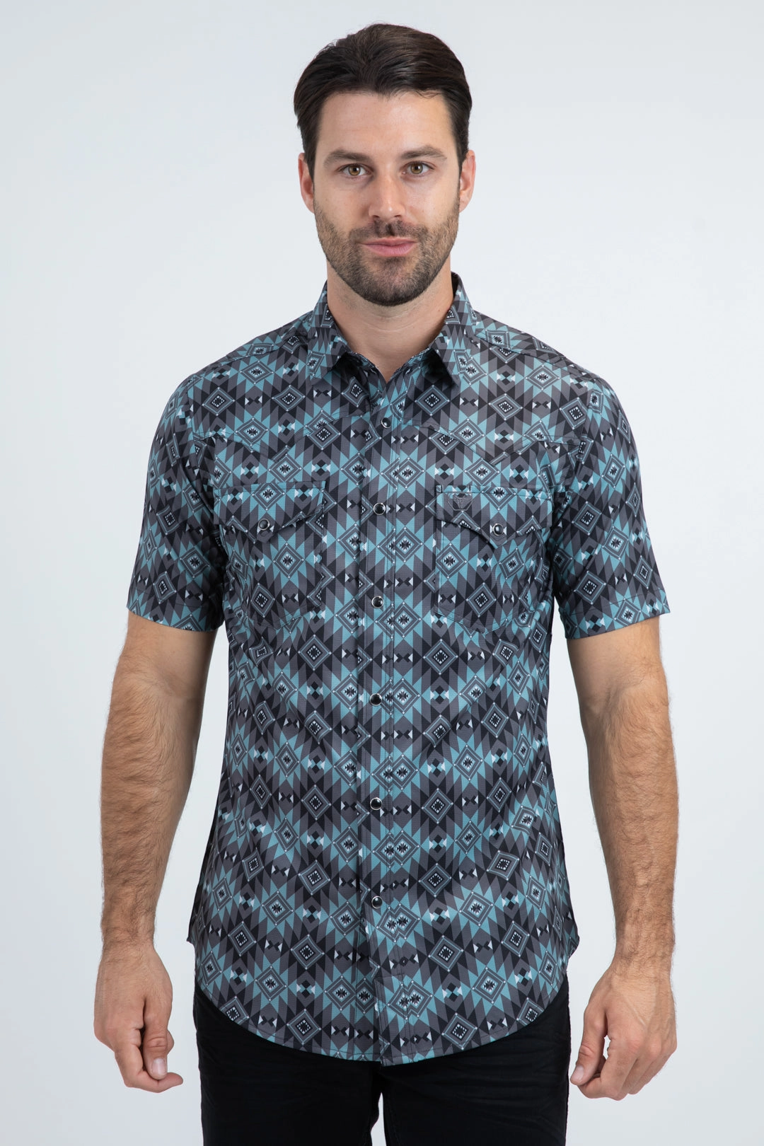 Men's Performance Western Short Sleeve Black Shirt Sleepwear