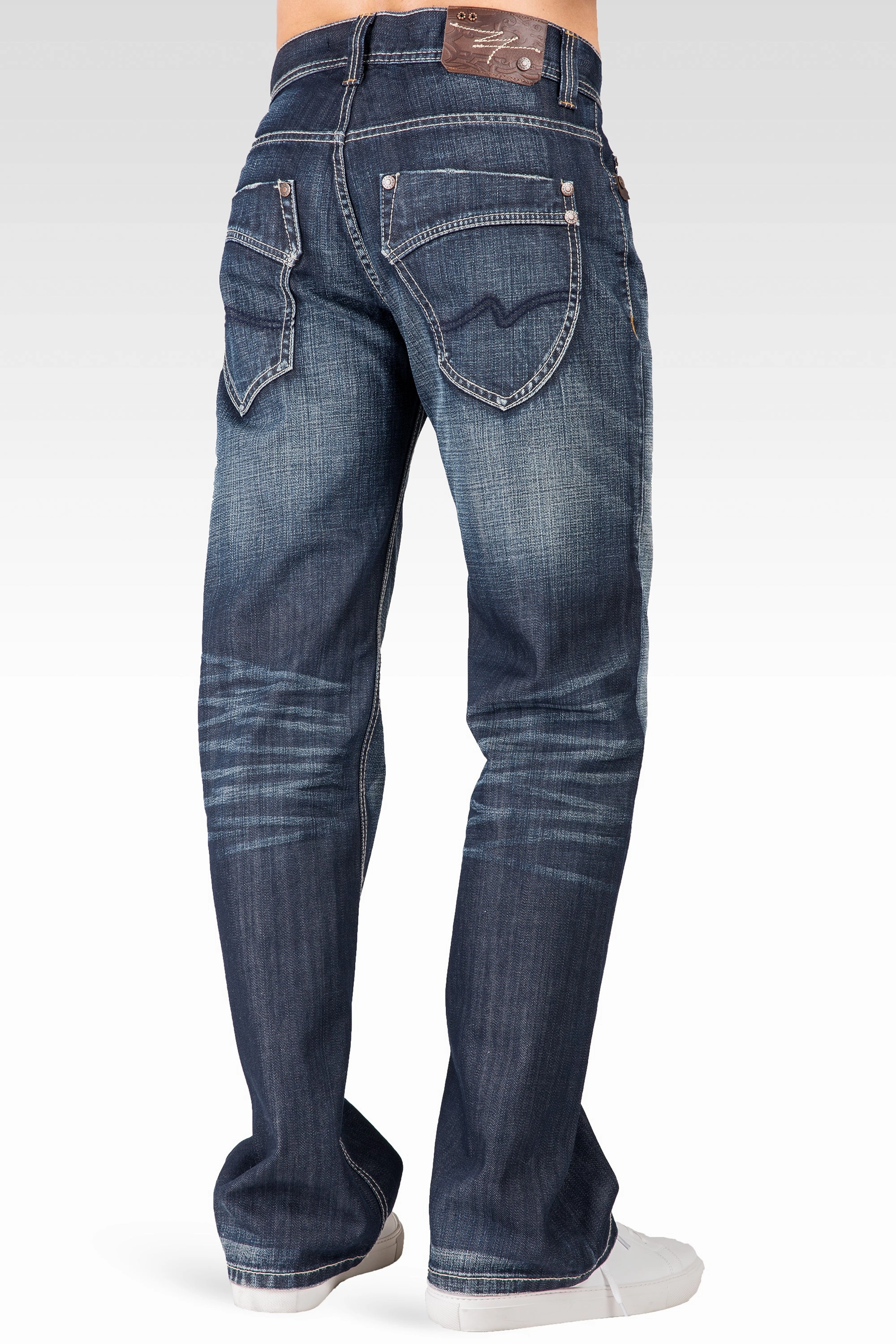 Midrise Relaxed Bootcut Faded Blue-Black Premium Denim 5 Pocket Jeans Blizzard Whiskering Daywear Style Relaxed Fit