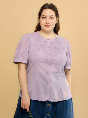 ??Final Sale??Plus Size Gracie Round Collar Embroidery Blouse-Taro Purple Winter Essential