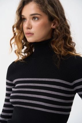 Black turtleneck sweater with a grey stripe Ultimate Warmth