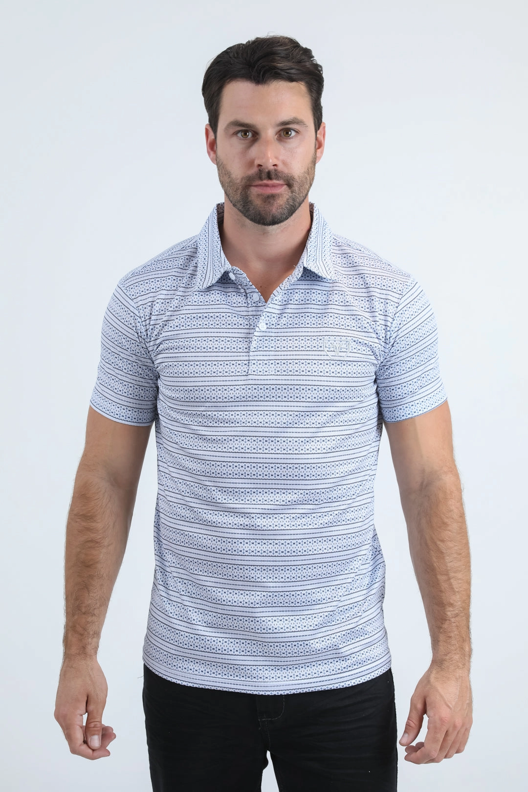 Business Event Mens Performance Fabric Modern Fit Stretch Aztec Print White Polo