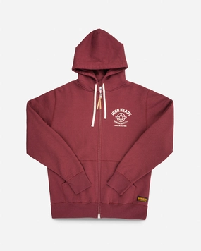FlexibleCuff Moon Cool Printed 14oz Ultra Heavyweight Loopwheel Cotton Zippered Hoodie - Burgundy