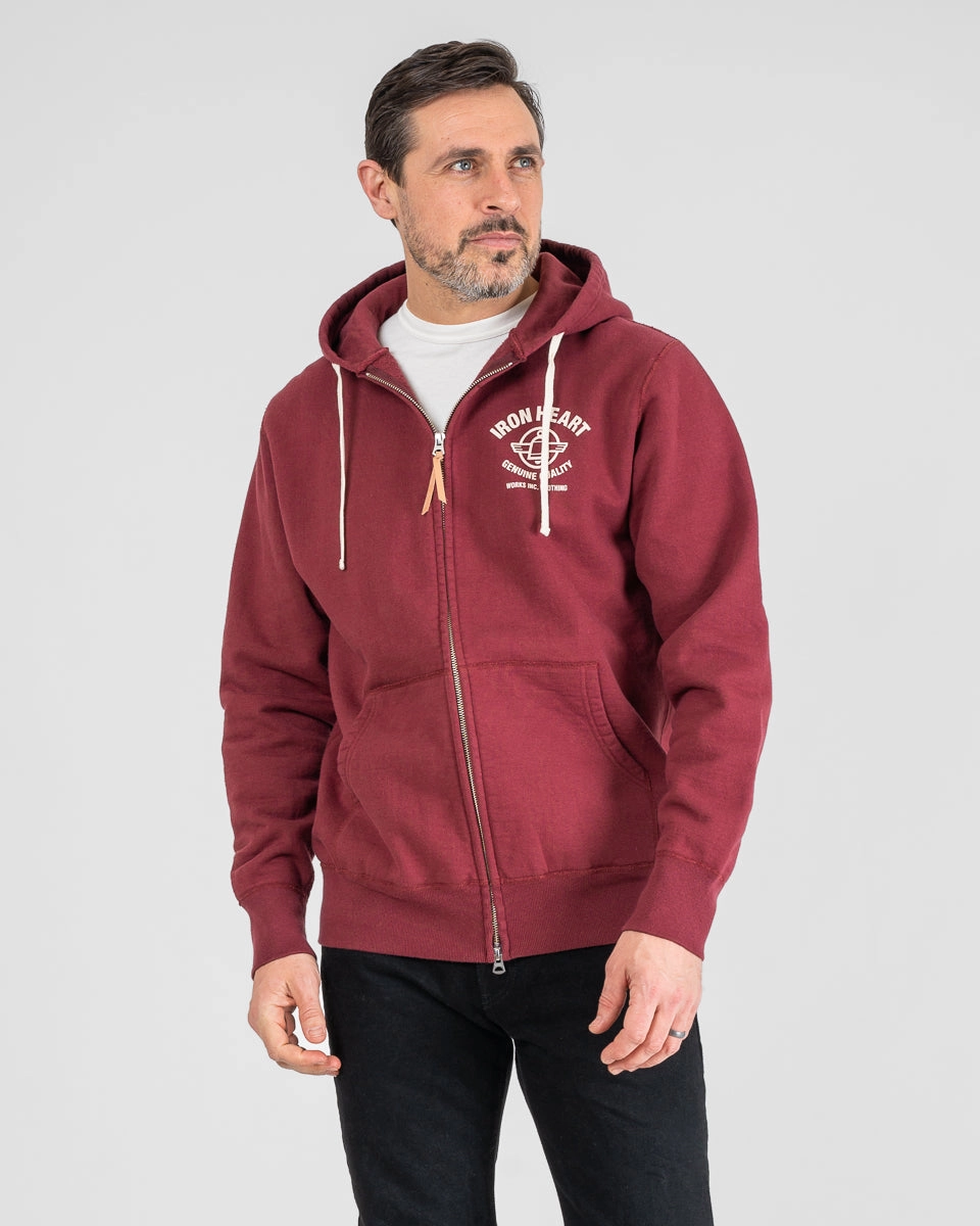 Printed 14oz Ultra Heavyweight Loopwheel Cotton Zippered Hoodie - Burgundy Team Edge Stylish Fashion