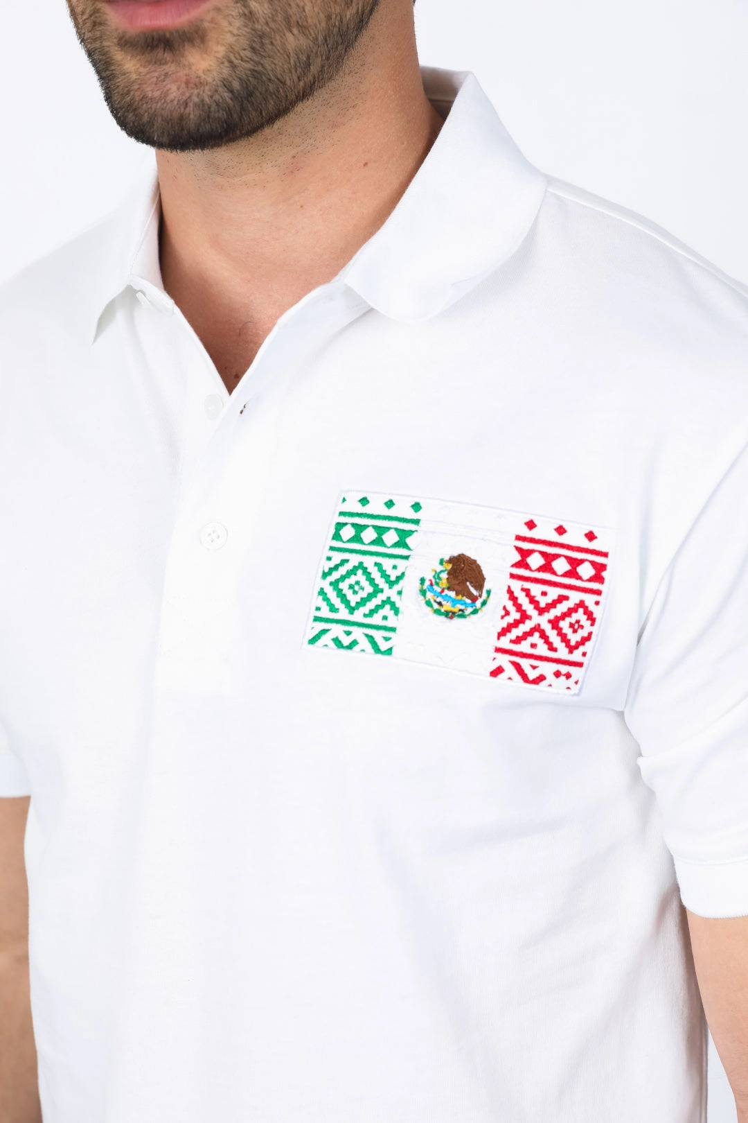 Quick Fit Mens Modern Fit Stretch MEXICO Embroidery Polo
