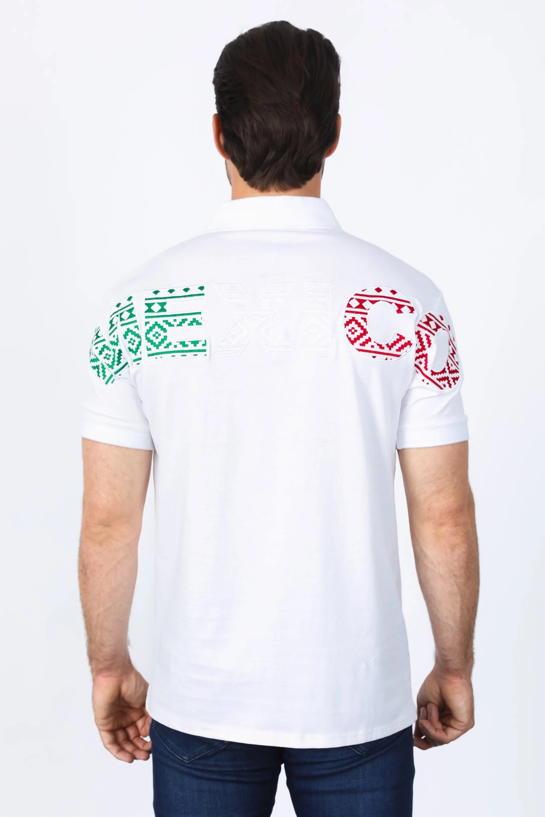 All-Season Wear Breathable Mesh Panels Mens Modern Fit Stretch MEXICO Embroidery Polo