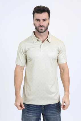 Mens Performance Fabric Modern Fit Stretch Aztec Print Beige Polo QuickDry Technology Micro Perforated Fabric