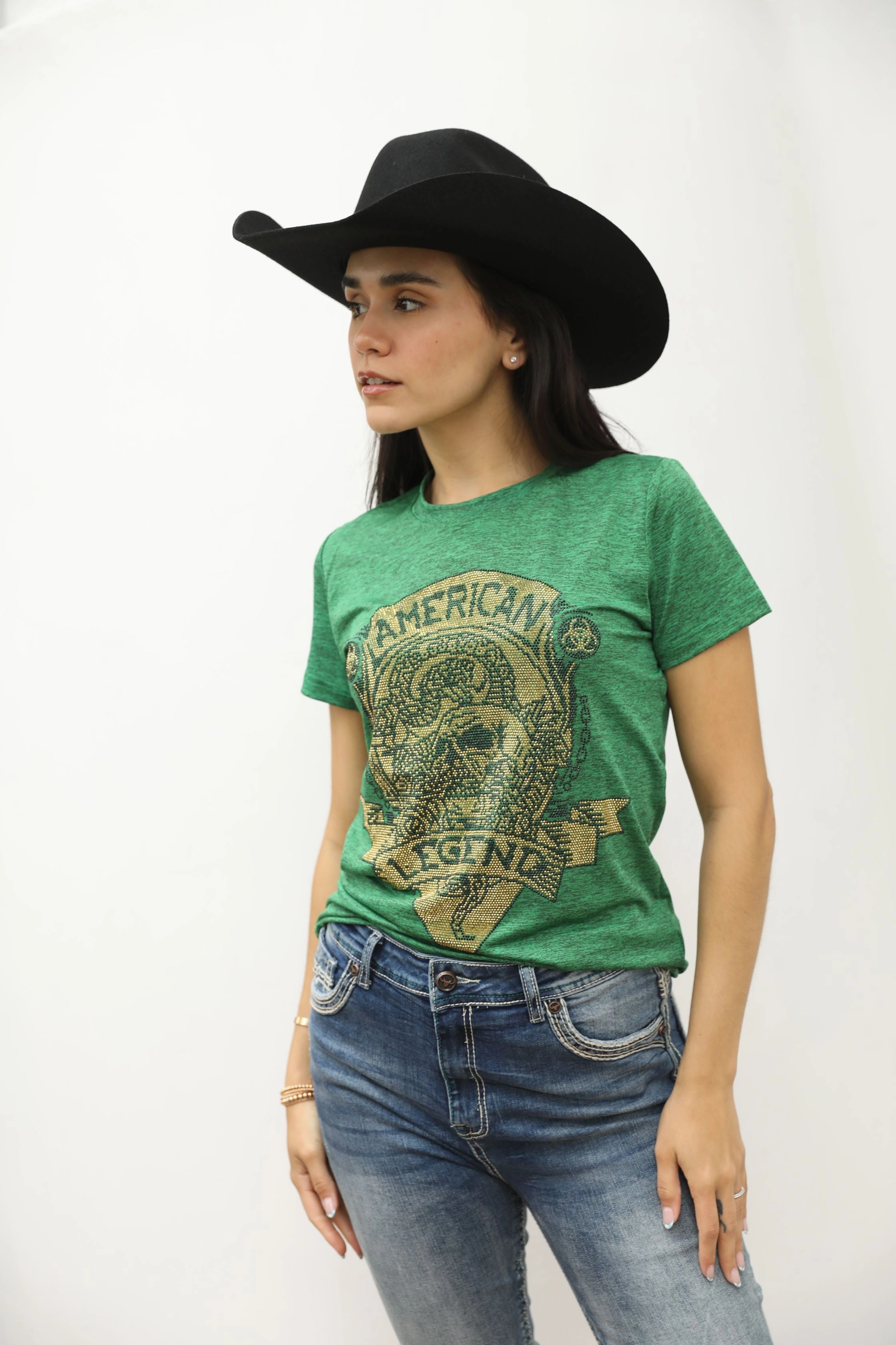Women's Cotton American Legend Graphic Print Green T-shirt Thermal Regulating Layer